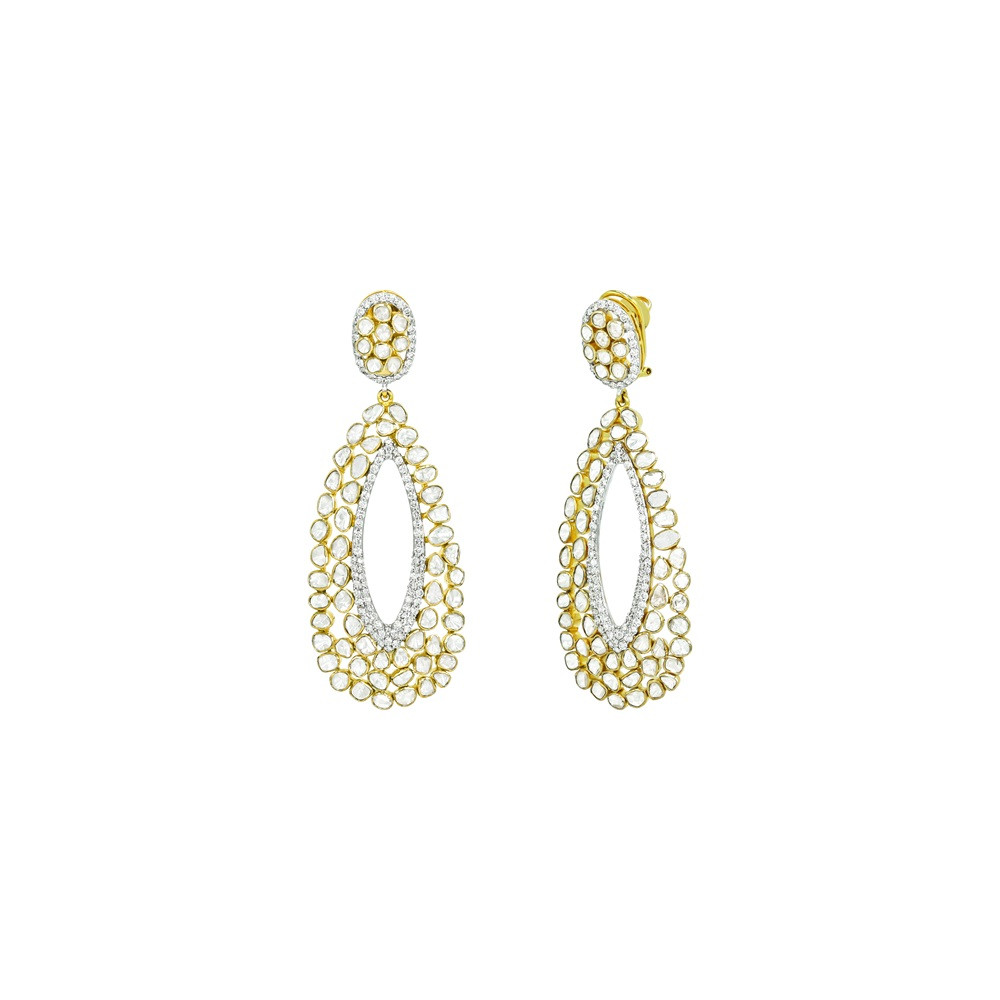 Oval Polki Drop Earrings with Double-Layered Polki